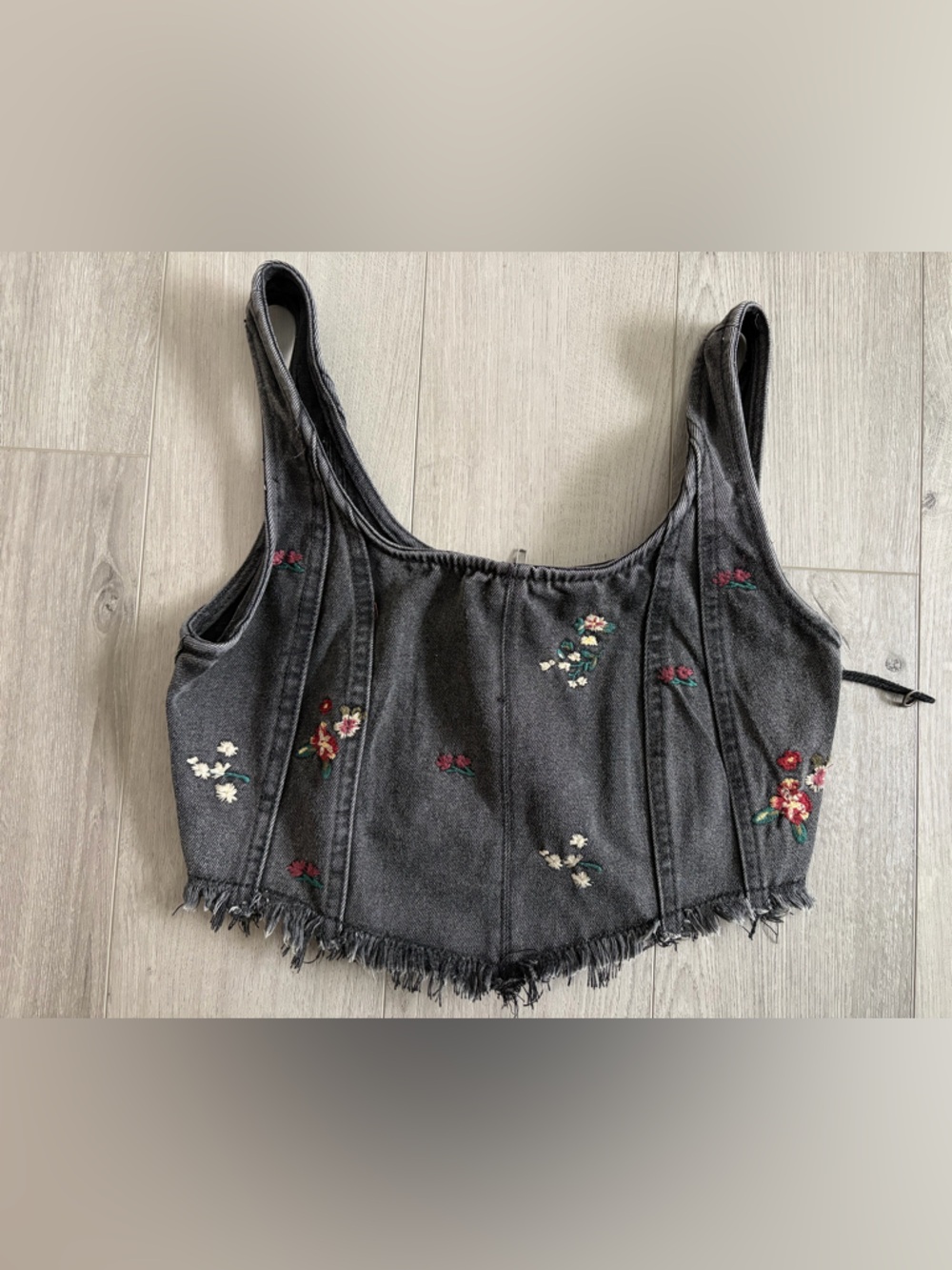 Ban Jara Black Denim Embroidered Crop Corset Top size Small